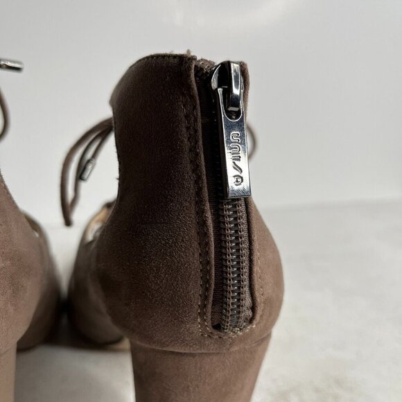 Unisa Tan Suede Laced Front Pointed Toe Block Heels Pumps Size 7 - Picture 10 of 11